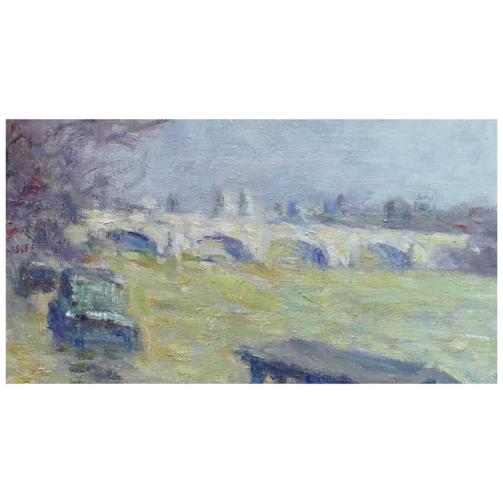 LUCE Maximilien Peinture postimpressionniste début 20è siècle Paris, les inondations près du Pont Neuf vers 1910 Huile sur toile marouflée sur carton 15