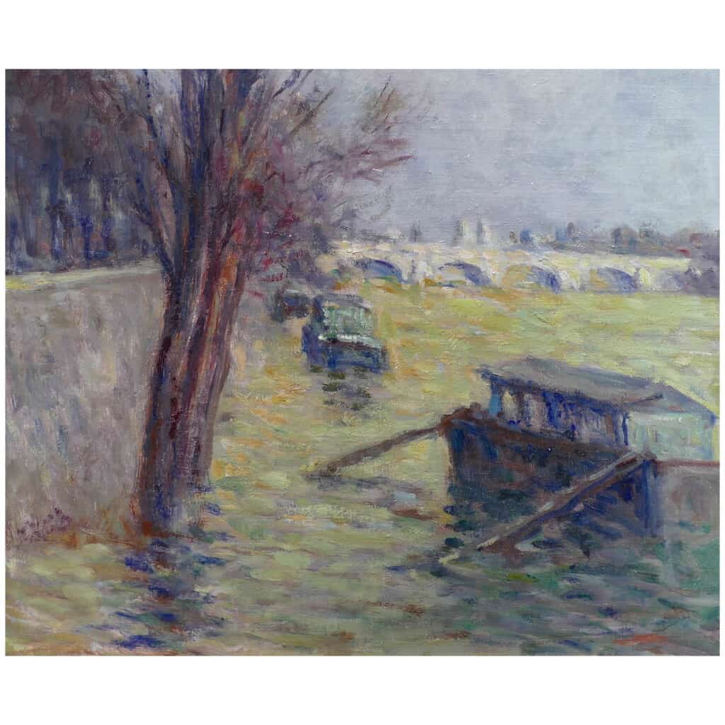 LUCE Maximilien Peinture postimpressionniste début 20è siècle Paris, les inondations près du Pont Neuf vers 1910 Huile sur toile marouflée sur carton 8