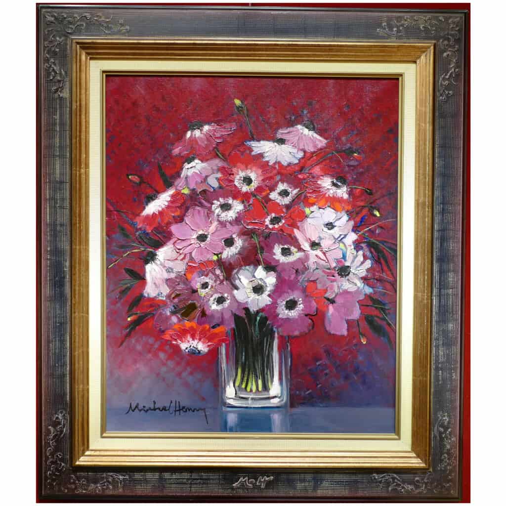 MICHEL HENRY TABLEAU 20 è SIECLE ANEMONES DE FRANCE HUILE SUR TOILE SIGNEE ART MODERNE 3