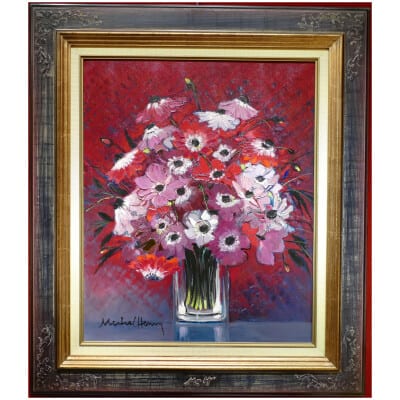 MICHEL HENRY TABLEAU 20 è SIECLE ANEMONES DE FRANCE HUILE SUR TOILE SIGNEE ART MODERNE