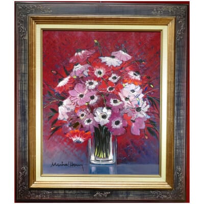 MICHEL HENRY TABLE 20TH CENTURY ANEMONES OF FRANCE OIL ON CANVAS SIGNED MODERN ART 3