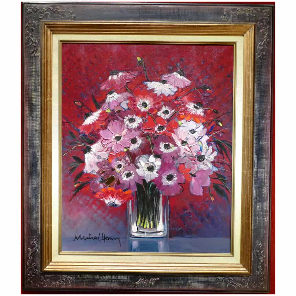 MICHEL HENRY TABLEAU 20 è SIECLE ANEMONES DE FRANCE HUILE SUR TOILE SIGNEE ART MODERNE 4