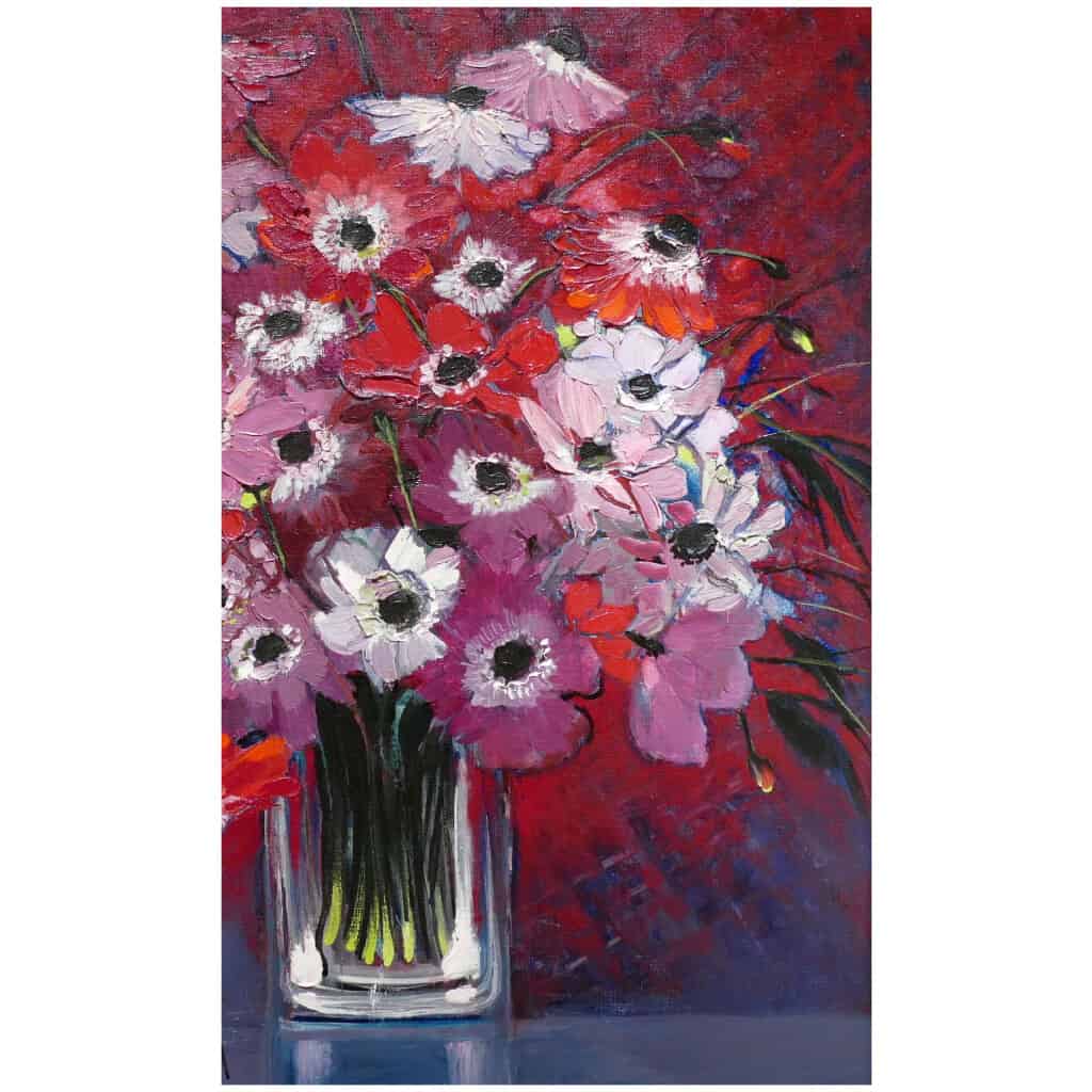 MICHEL HENRY TABLE 20TH CENTURY ANEMONES OF FRANCE OIL ON CANVAS SIGNED MODERN ART 13