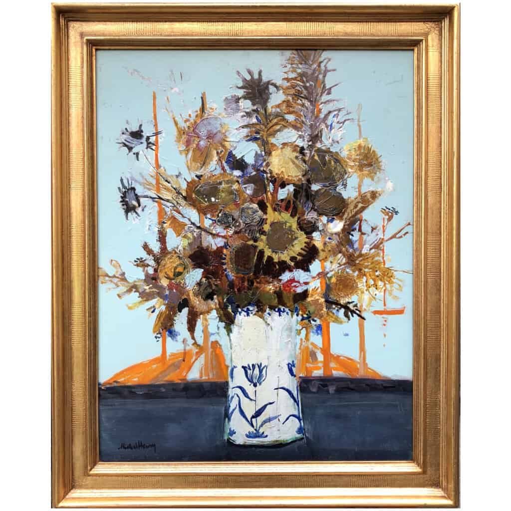 MICHEL HENRY Painting 20th Bouquet of Spanish thistles 1959 Oil on canvas signed 3