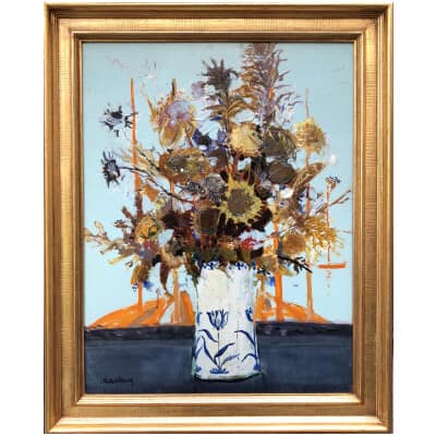 MICHEL HENRY Painting 20th Bouquet of Spanish thistles 1959 Oil on canvas signed 3