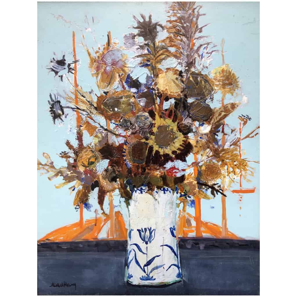 MICHEL HENRY Painting 20th Bouquet of Spanish thistles 1959 Oil on canvas signed 7