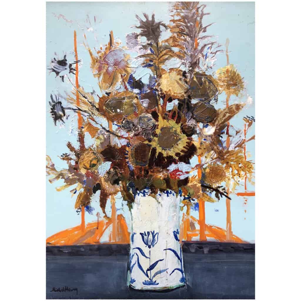 MICHEL HENRY Painting 20th Bouquet of Spanish thistles 1959 Oil on canvas signed 5