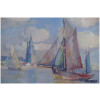 MORCHAIN Paul Peinture 20è Bateaux de pêche sortant du port de La Rochelle Huile signée 14