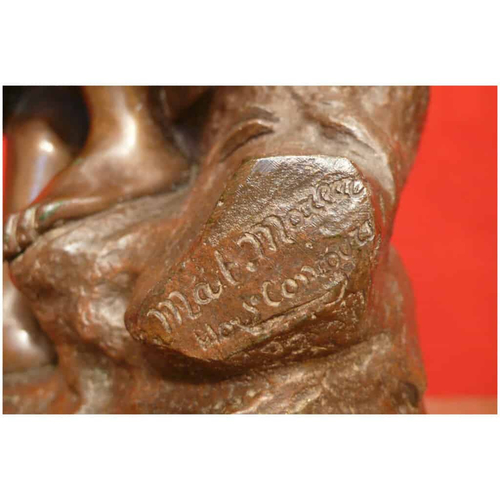 MOREAU Mathurin Bronze Ancien Original Signé XIXème Siècle Maternité Jeune Femme avec son enfant 13