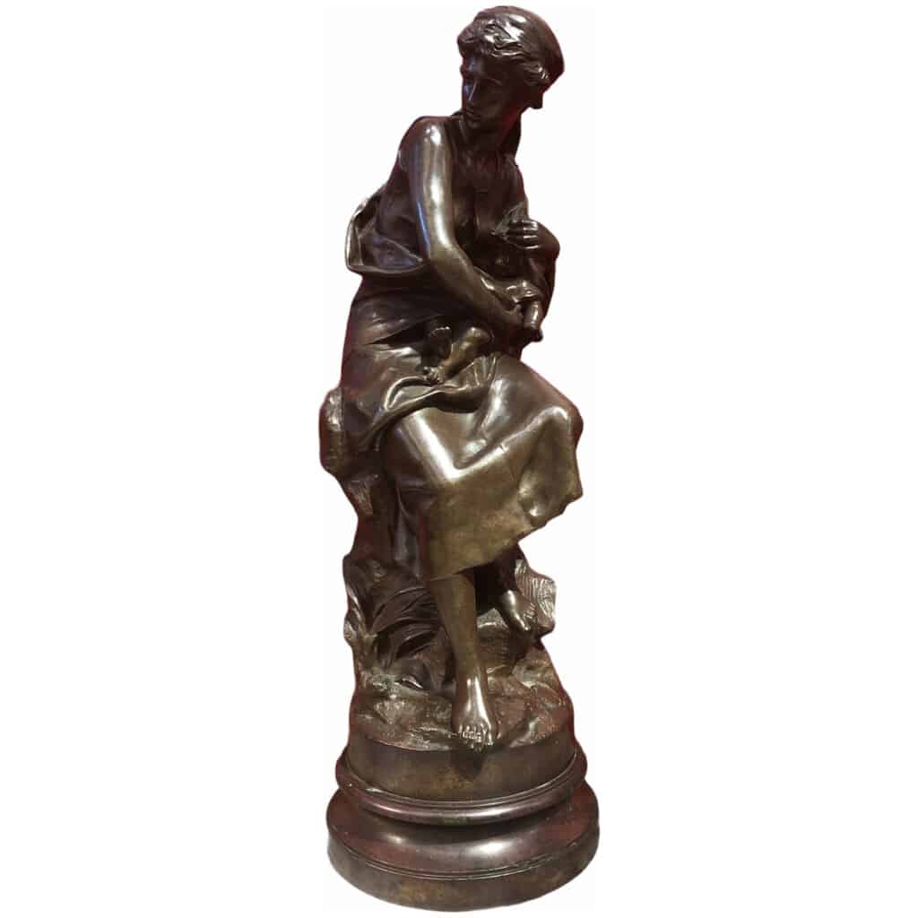 MOREAU Mathurin Bronze Ancien Original Signé XIXème Siècle Maternité Jeune Femme avec son enfant 3