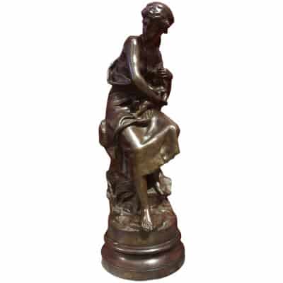 MOREAU Mathurin Bronze Ancien Original Signé XIXème Siècle Maternité Jeune Femme avec son enfant