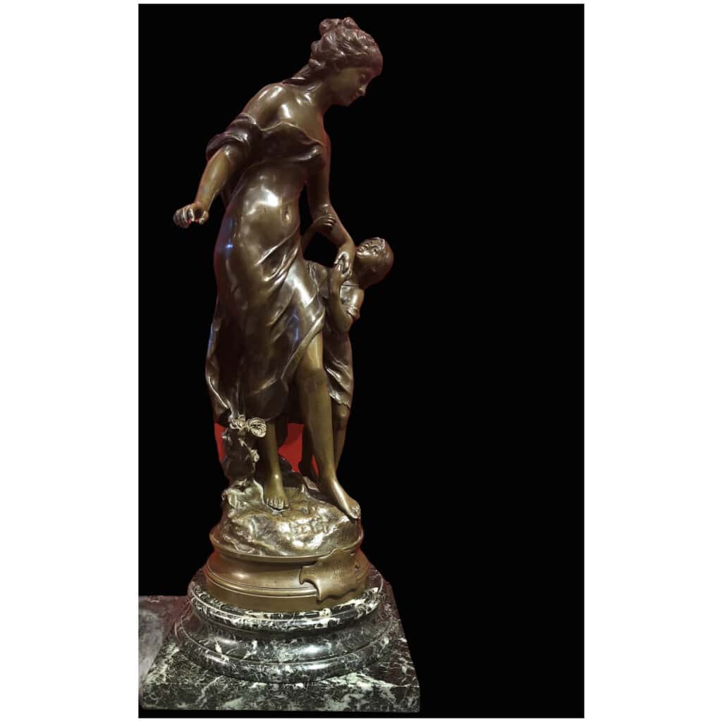Moreau Mathurin Bronze Signé Ancien Original 19ème Siècle « La Reconnaissance » 4