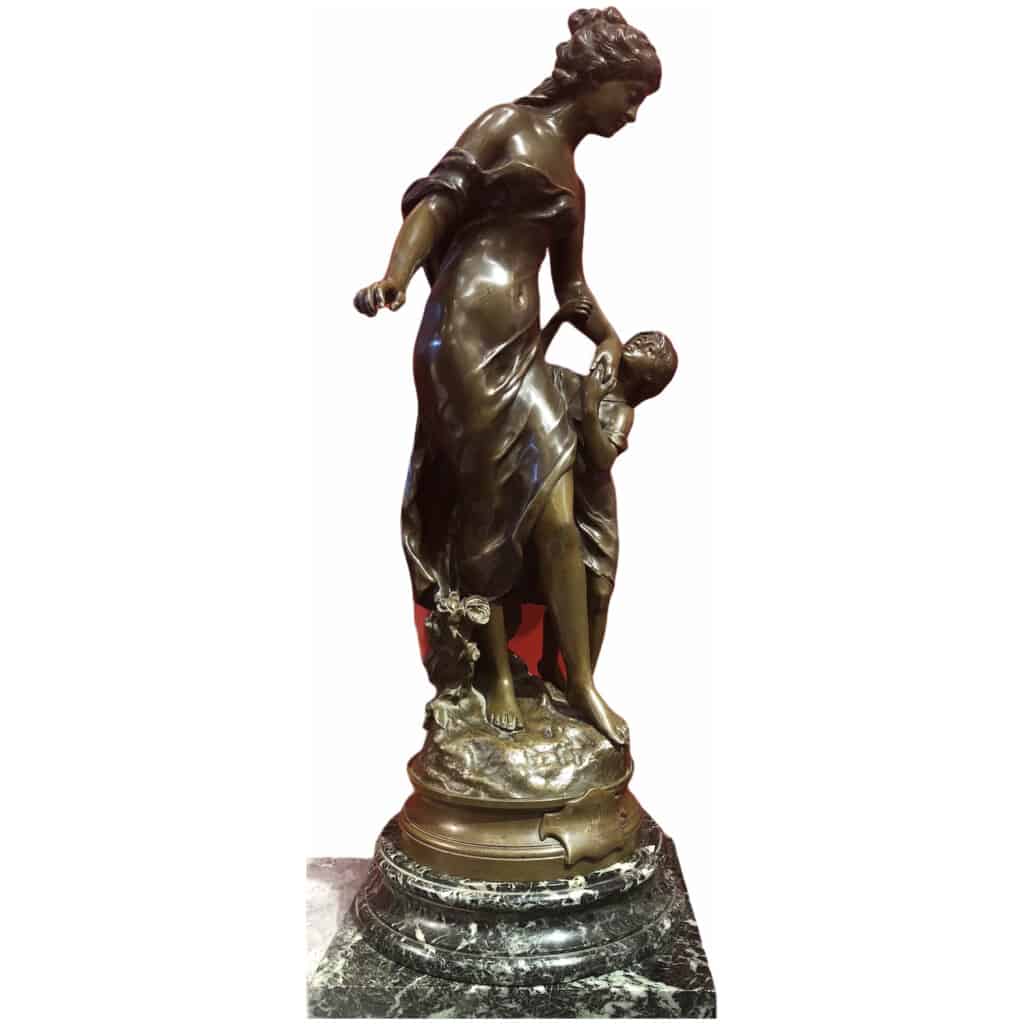 Moreau Mathurin Bronze Signé Ancien Original 19ème Siècle « La Reconnaissance » 8