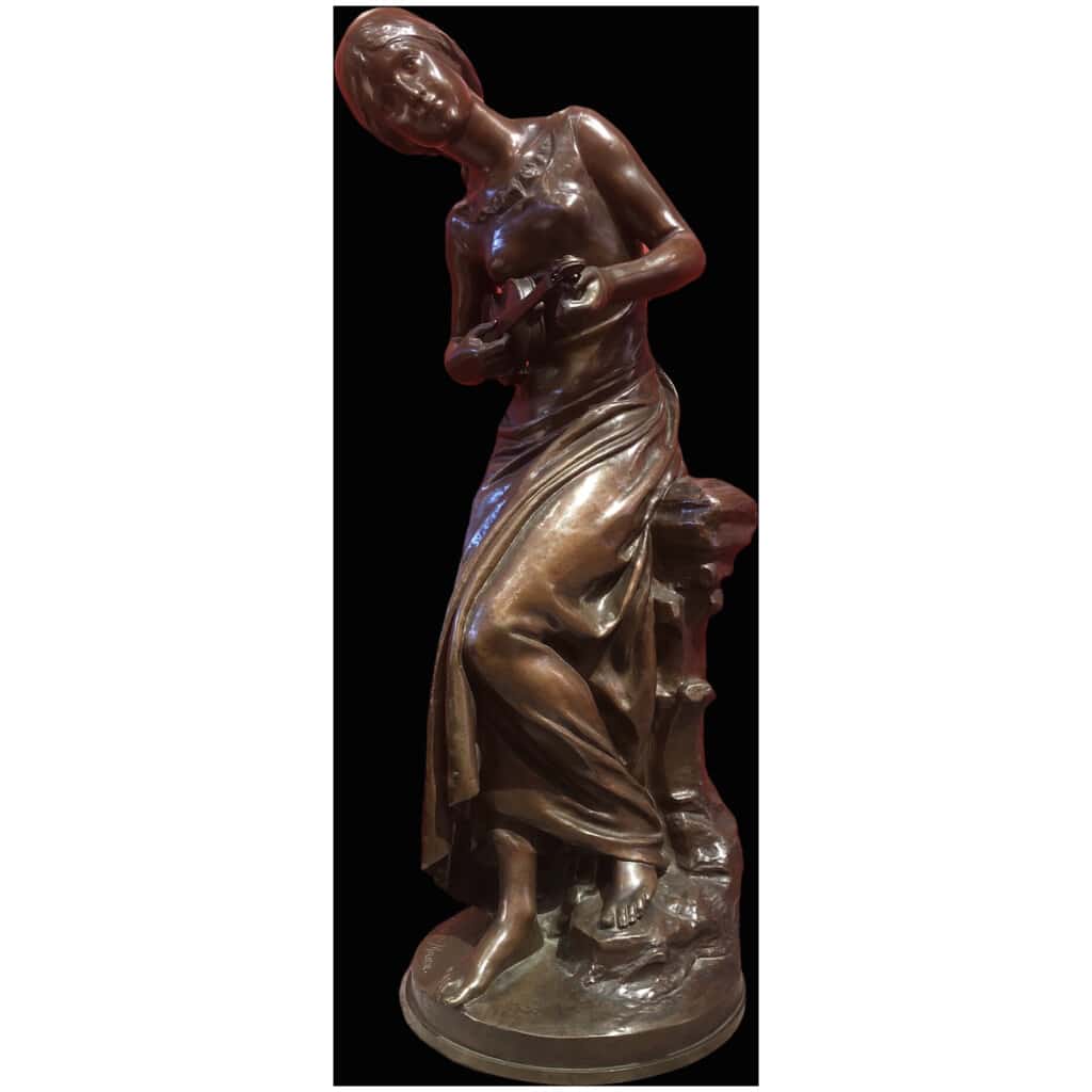 MOREAU Mathurin Bronze XIXème Ancien Original Signé Femme au violon 19ème siècle 3
