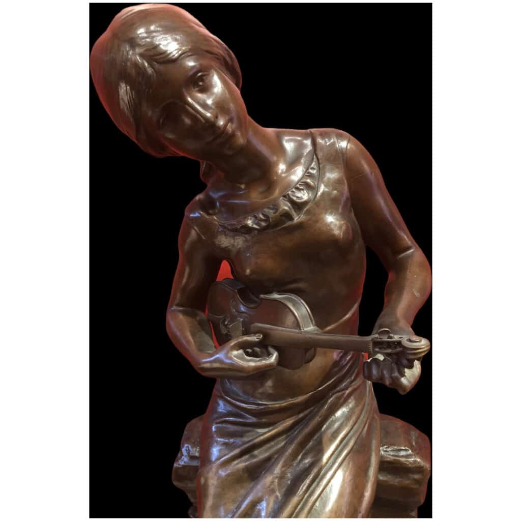 MOREAU Mathurin Bronze XIXème Ancien Original Signé Femme au violon 19ème siècle 5