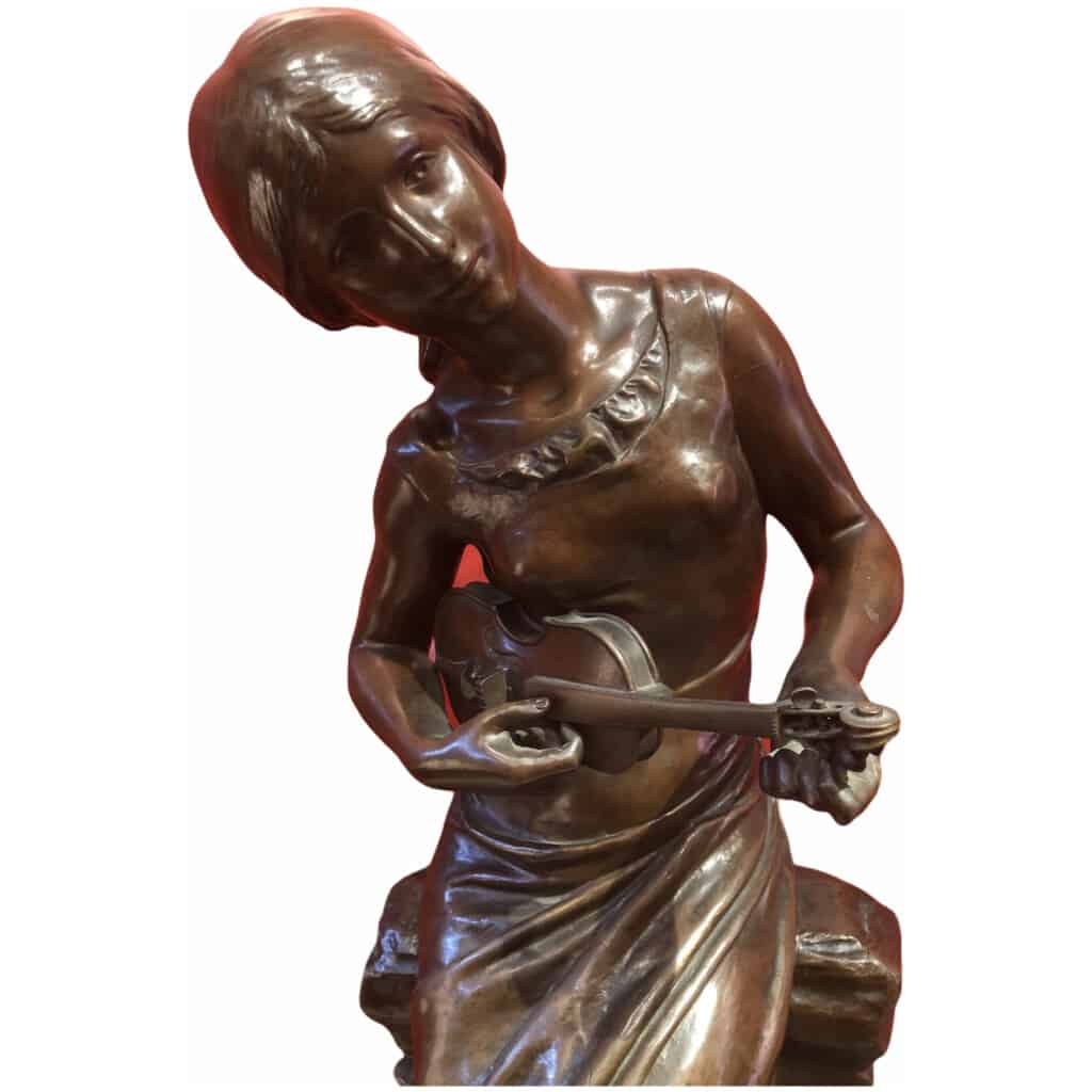 MOREAU Mathurin Bronze XIXème Ancien Original Signé Femme au violon 19ème siècle 4