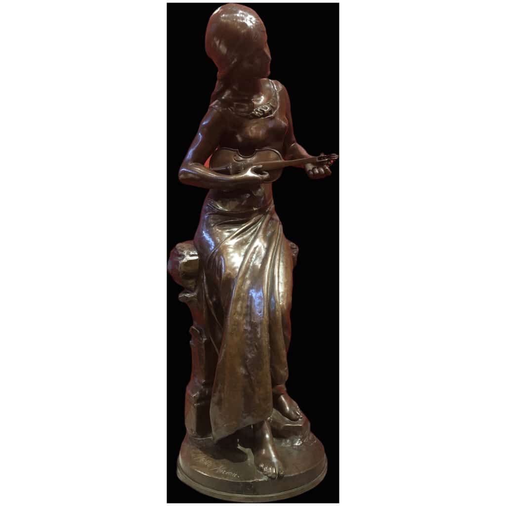 MOREAU Mathurin Bronze XIXème Ancien Original Signé Femme au violon 19ème siècle 12