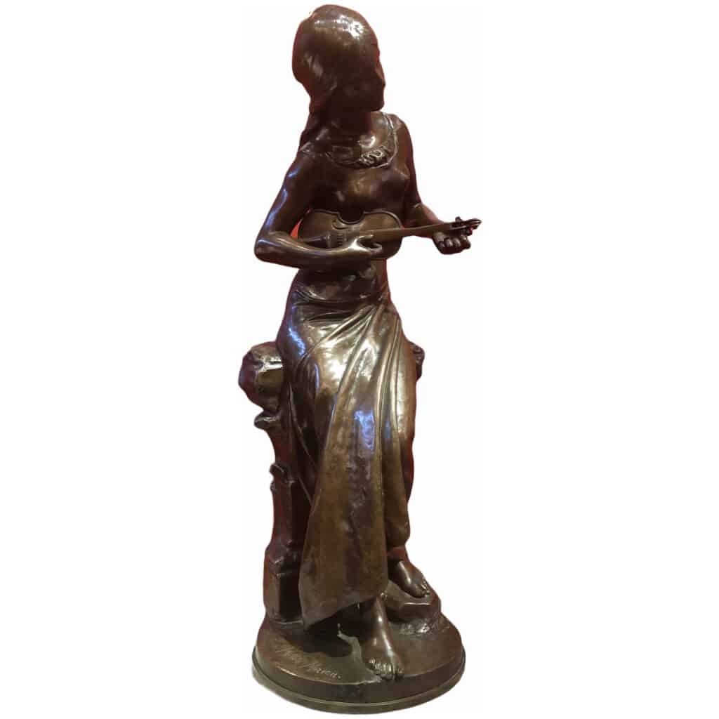 MOREAU Mathurin Bronze XIXème Ancien Original Signé Femme au violon 19ème siècle 13