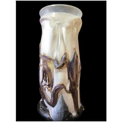 NOVARO Vase en verre soufflé signé et daté 1989 3