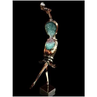 Nowaczyk Sculpture Bronze Laiton Verre Pilé Danseuse