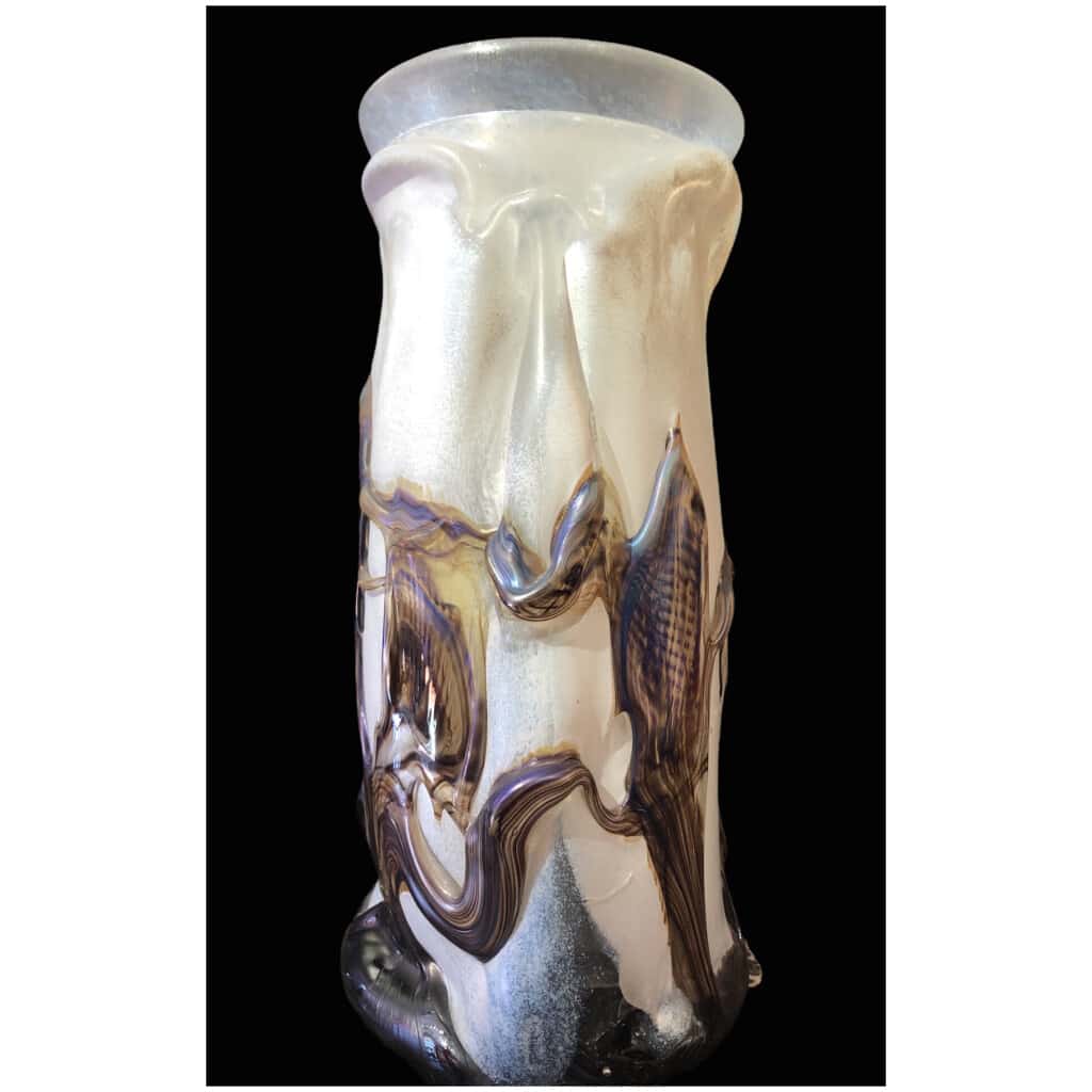 NOVARO Vase en verre soufflé signé et daté 1989 5