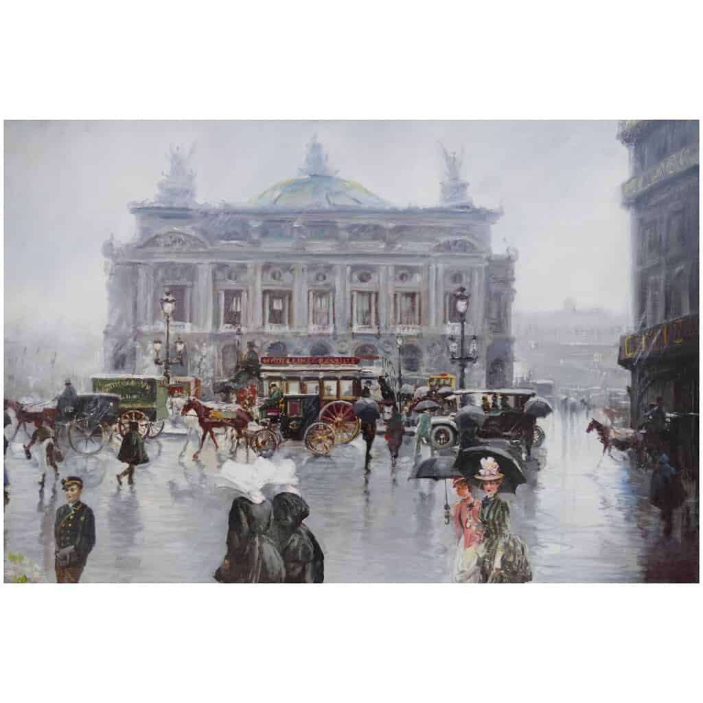Alfredo PALMERO DE GREGORIO Tableau 20è siècle Paris Place de l’Opéra animée Huile sur toile signée 5