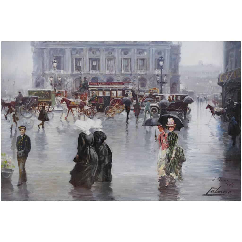 Alfredo PALMERO DE GREGORIO Painting 20th century Paris Place de l'Opéra animated Oil on canvas signed 7