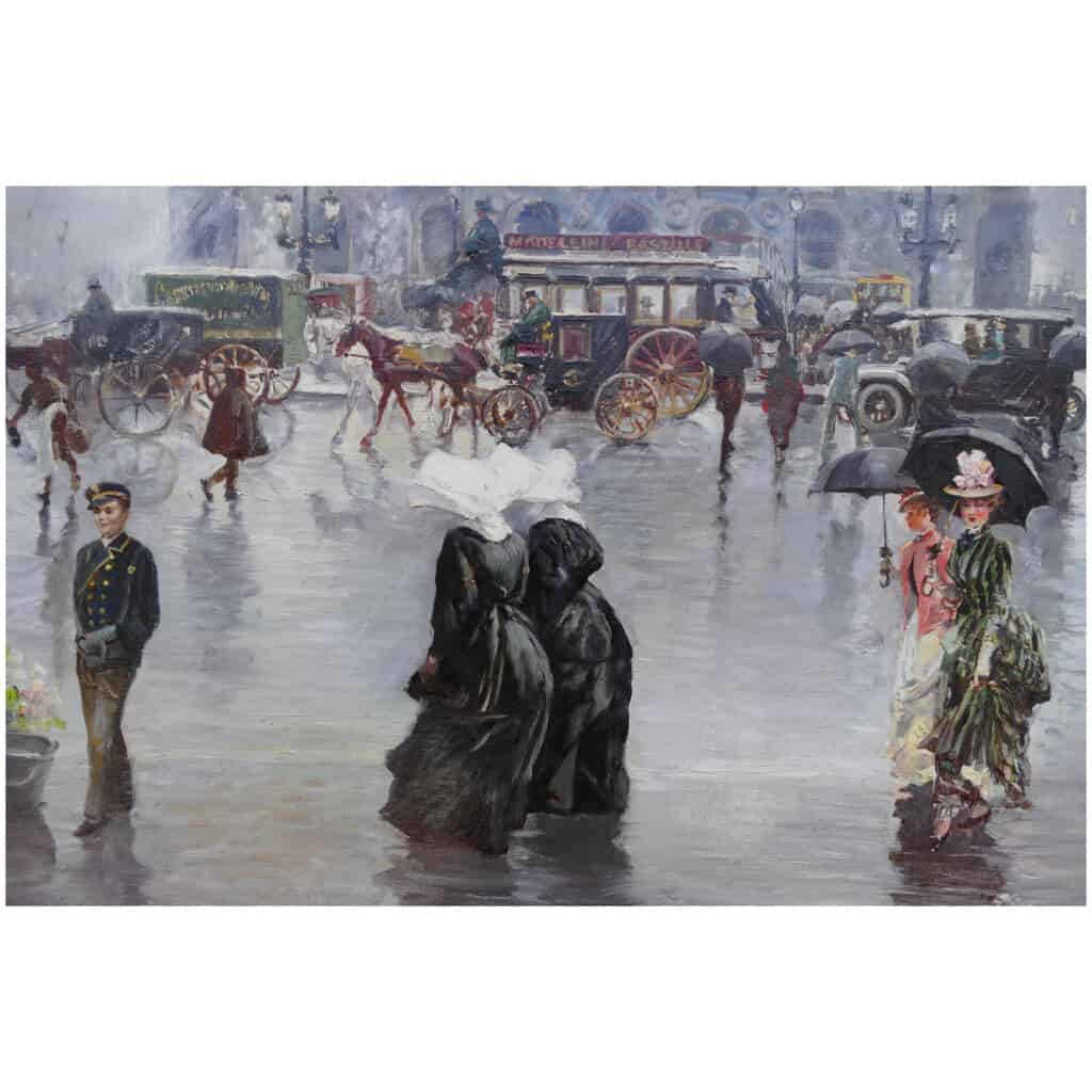 Alfredo PALMERO DE GREGORIO Painting 20th century Paris Place de l'Opéra animated Oil on canvas signed 9