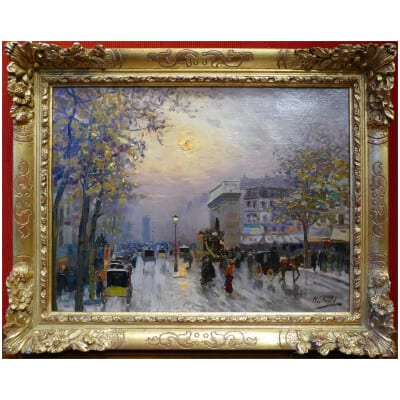 PAVIL Elie Anatole Peinture vue de Paris Les Grands Boulevards Huile sur toile signée