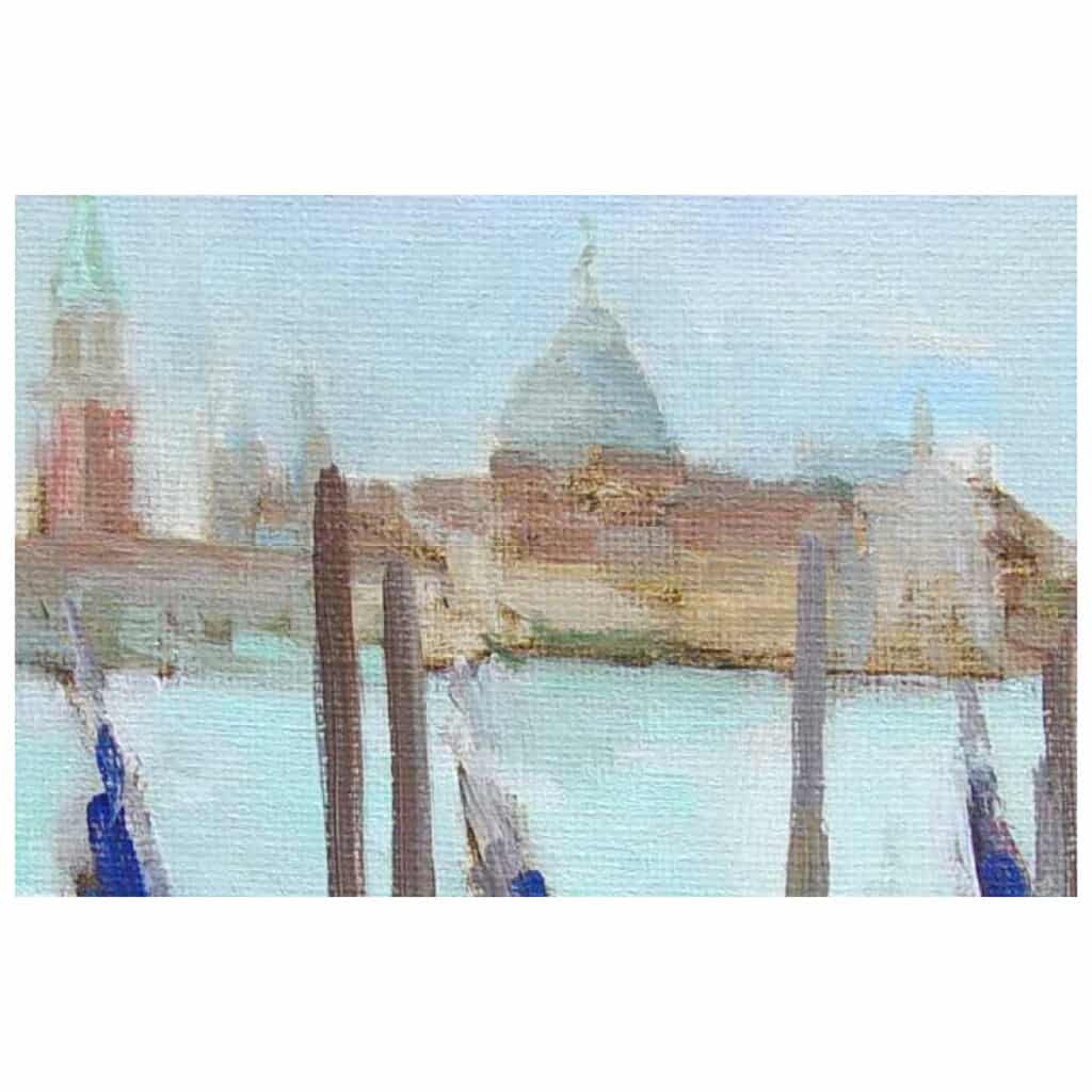 Tableau à l’huile intitulé « Gondoles à Venise » du peintre Isabelle Delannoy 6
