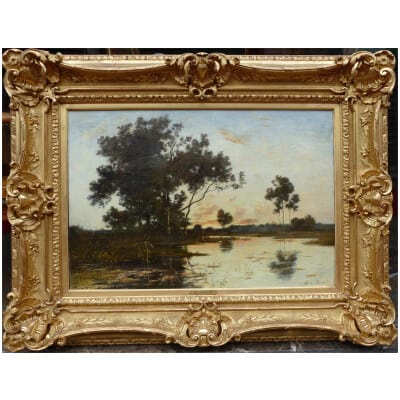 Richet Léon Tableau XIXè école Barbizon Peinture Paysage Française XIXè Huile Sur Toile Signée