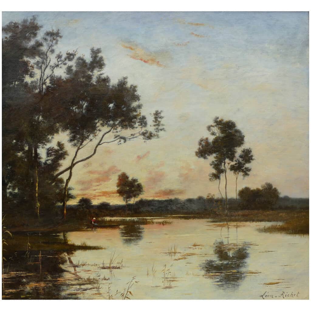 Richet Léon Tableau XIXè école Barbizon Peinture Paysage Française XIXè Huile Sur Toile Signée 13