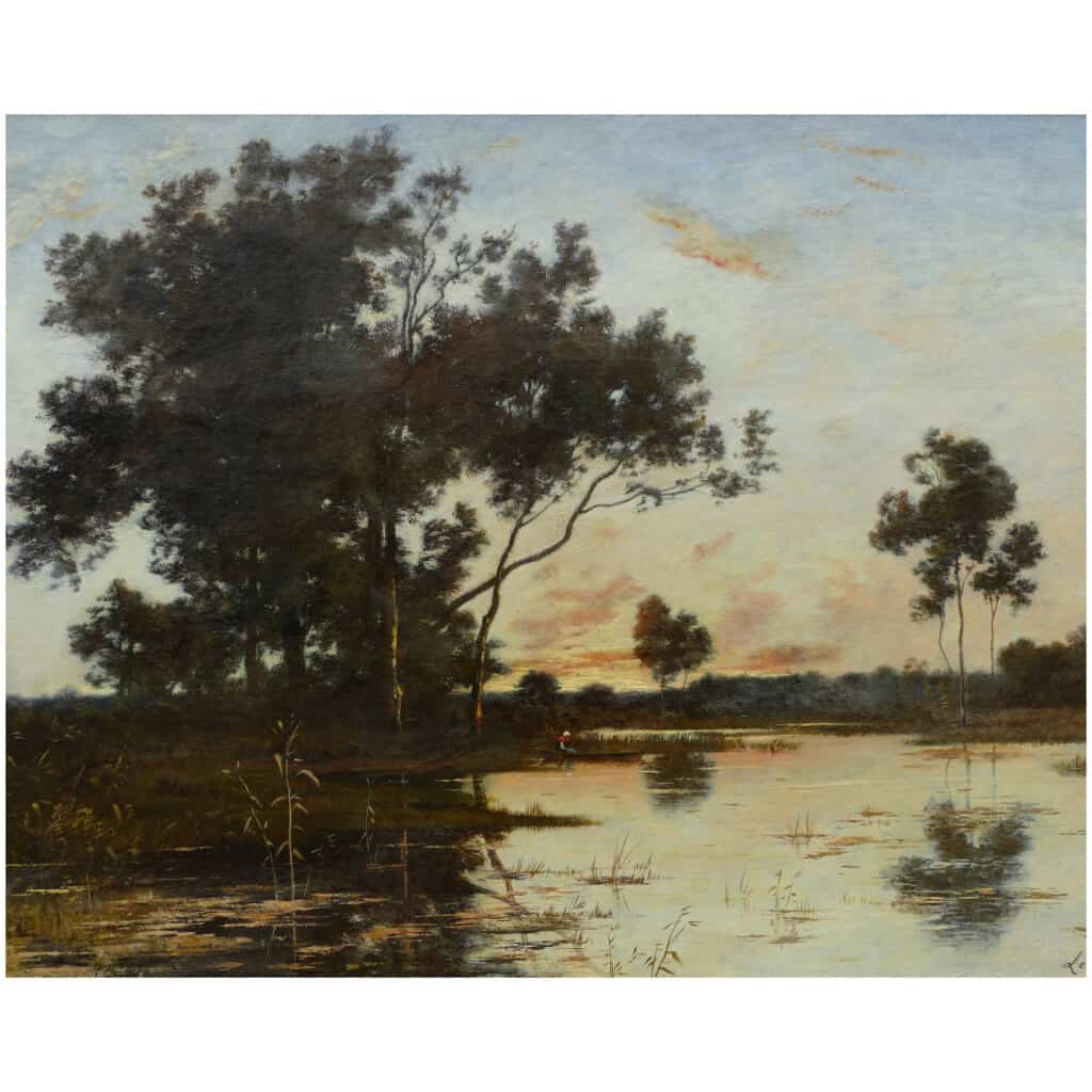 Richet Léon Tableau XIXè école Barbizon Peinture Paysage Française XIXè Huile Sur Toile Signée 12