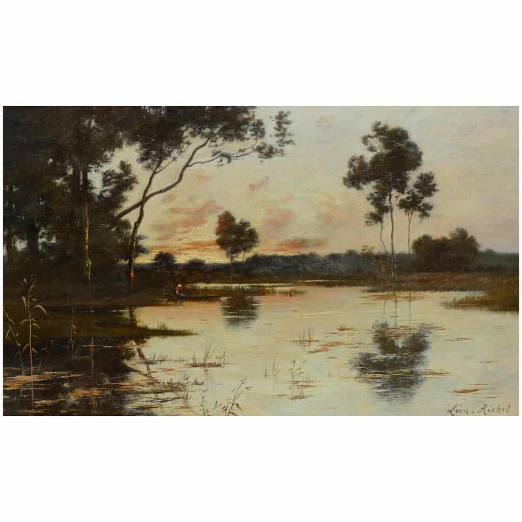 Richet Léon Tableau XIXè école Barbizon Peinture Paysage Française XIXè Huile Sur Toile Signée 11