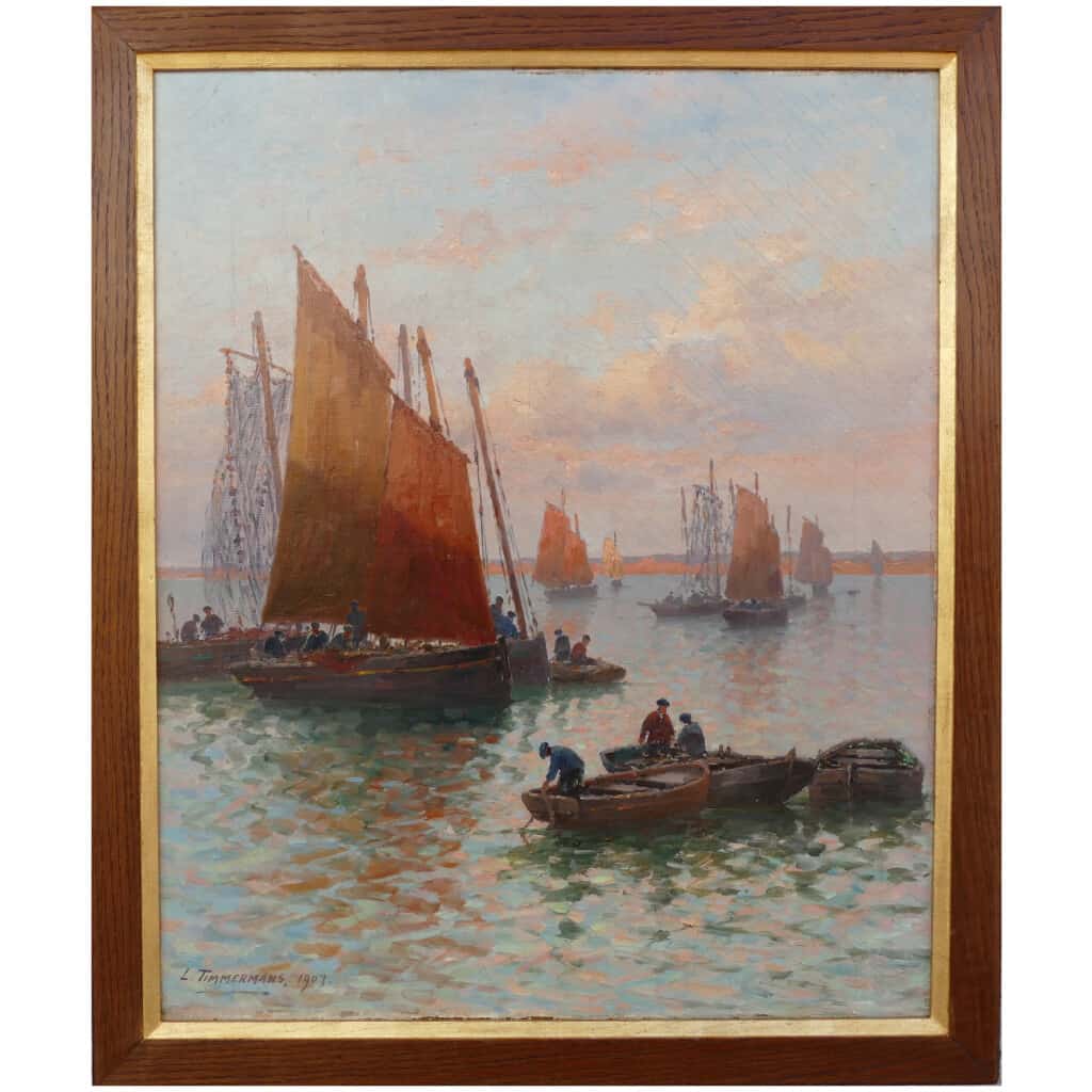 Timmermans Louis French School 19th Marine Barques Sardinières Oil On Canvas Signed dated 3