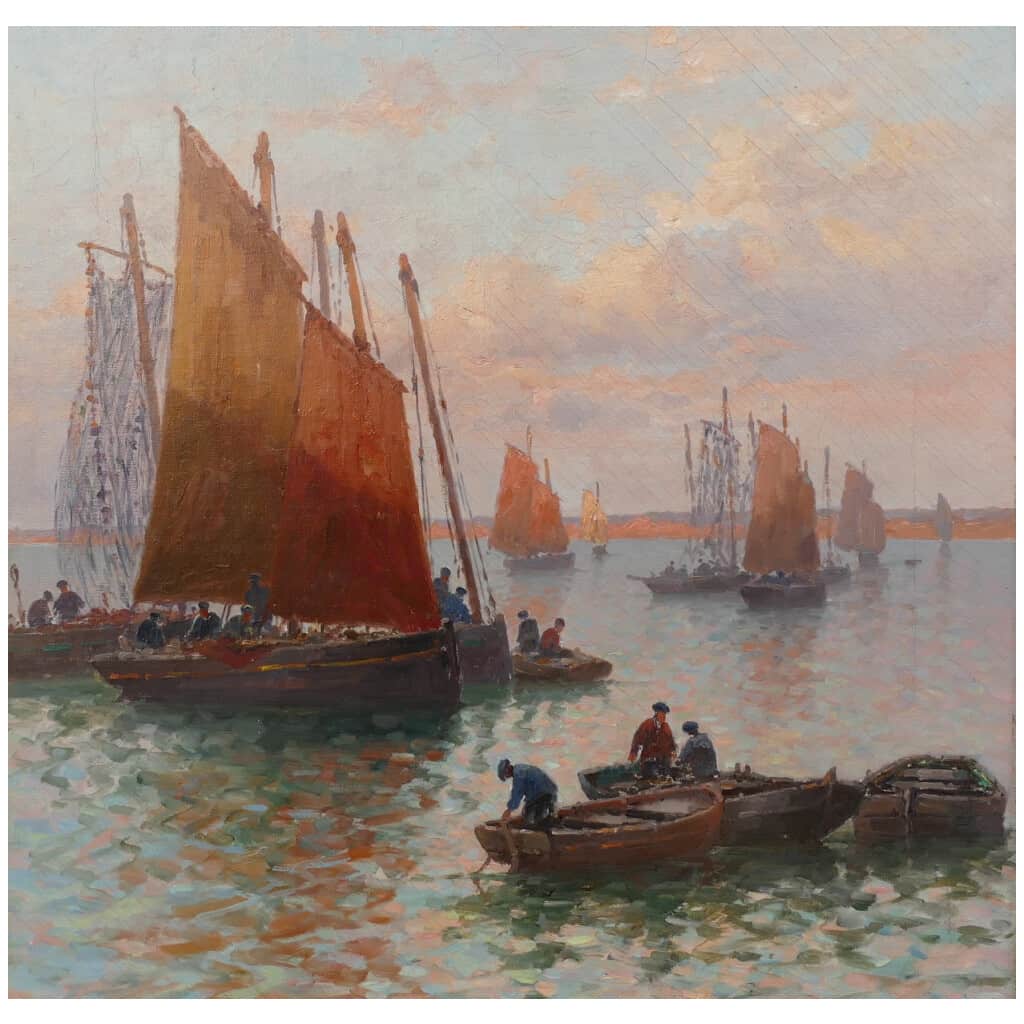 Timmermans Louis Ecole Française 19è Marine Barques Sardinières Huile Sur Toile Signée datée 8