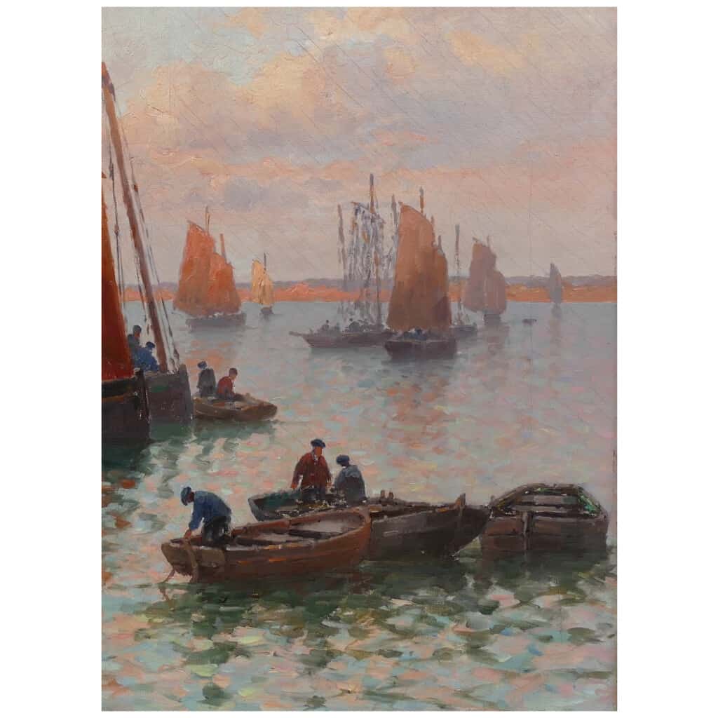 Timmermans Louis Ecole Française 19è Marine Barques Sardinières Huile Sur Toile Signée datée 6