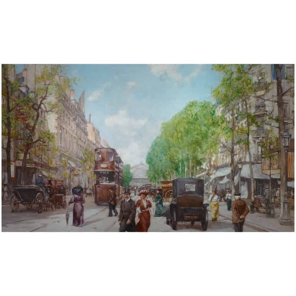 Leon ZEYTLINE Ecole Russe 20è siècle Vue de Paris Tramway, calèches et automobiles sur le Boulevard de Strasbourg Huile sur toile signée 8