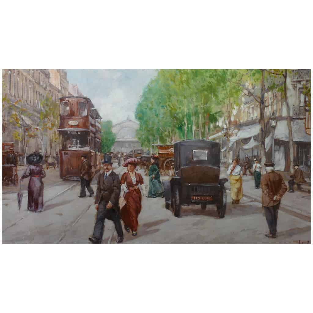 Leon ZEYTLINE Ecole Russe 20è siècle Vue de Paris Tramway, calèches et automobiles sur le Boulevard de Strasbourg Huile sur toile signée 7