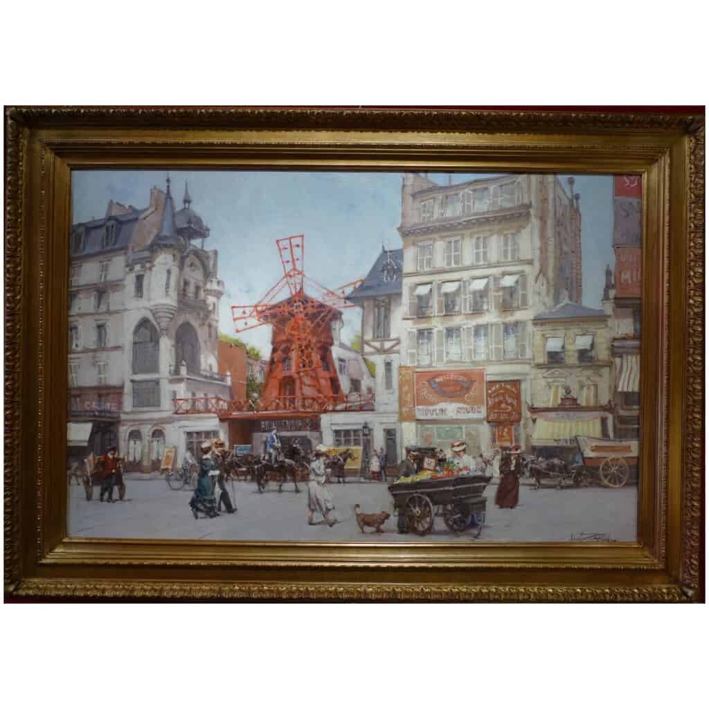 Leon ZEYTLINE Ecole Russe 20è siècle Vue de Paris Le moulin rouge Huile sur toile signée 4