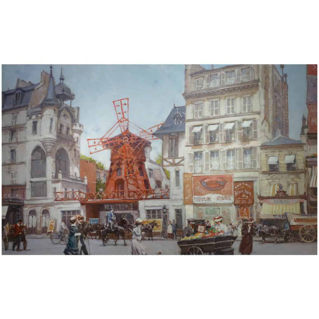 Leon ZEYTLINE Ecole Russe 20è siècle Vue de Paris Le moulin rouge Huile sur toile signée 13