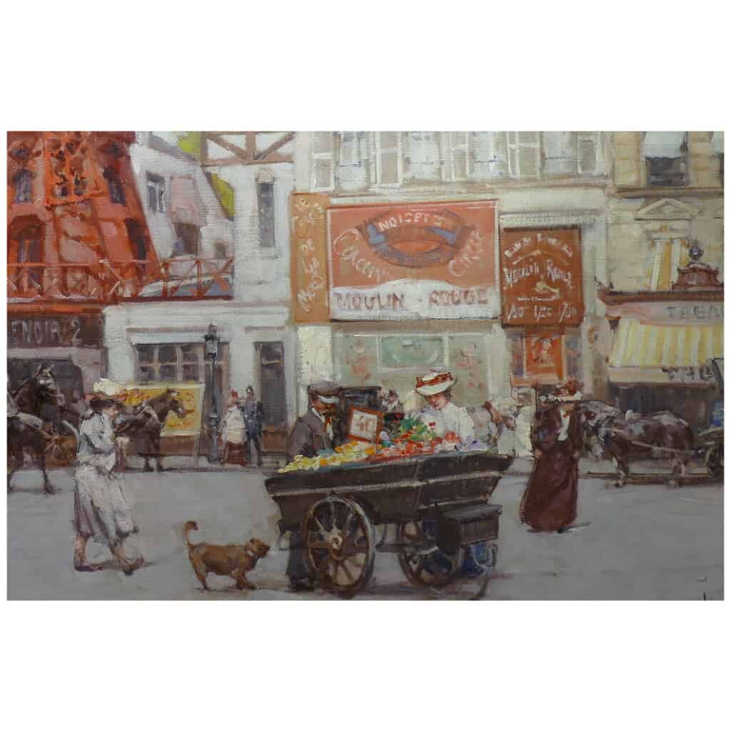 Leon ZEYTLINE Ecole Russe 20è siècle Vue de Paris Le moulin rouge Huile sur toile signée 12