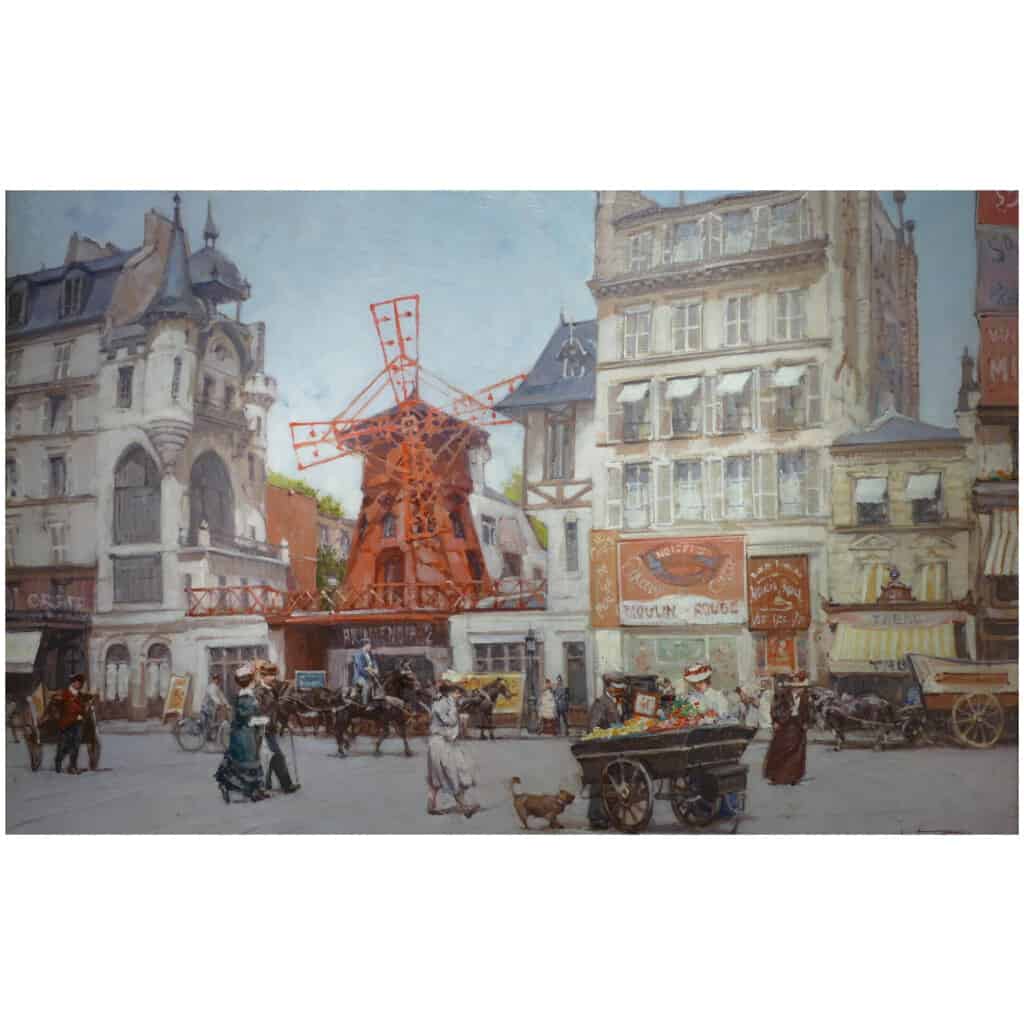 Leon ZEYTLINE Ecole Russe 20è siècle Vue de Paris Le moulin rouge Huile sur toile signée 11