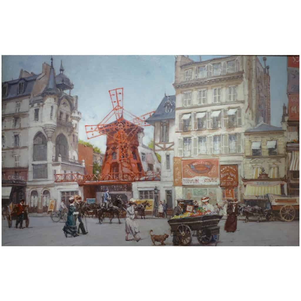 Leon ZEYTLINE Ecole Russe 20è siècle Vue de Paris Le moulin rouge Huile sur toile signée 6