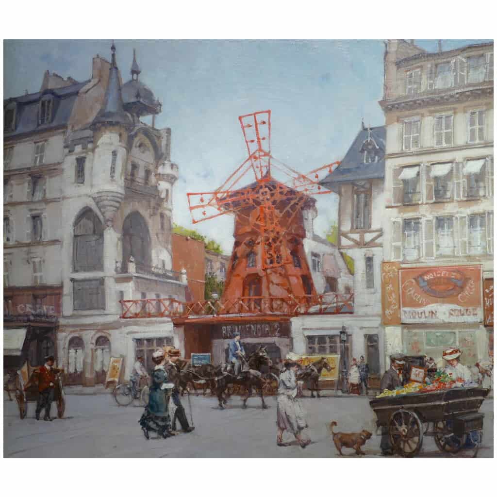 Leon ZEYTLINE Ecole Russe 20è siècle Vue de Paris Le moulin rouge Huile sur toile signée 7
