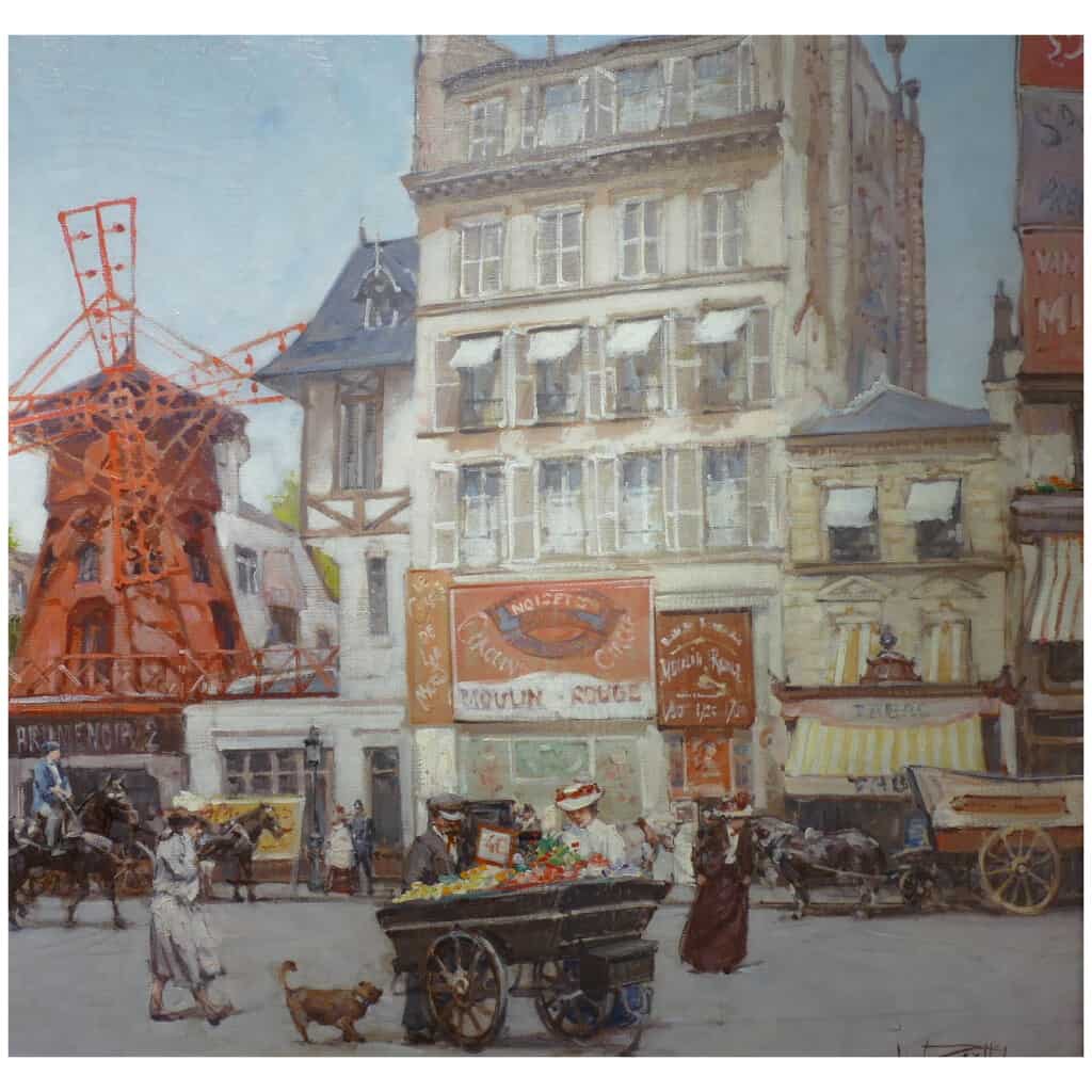 Leon ZEYTLINE Ecole Russe 20è siècle Vue de Paris Le moulin rouge Huile sur toile signée 8