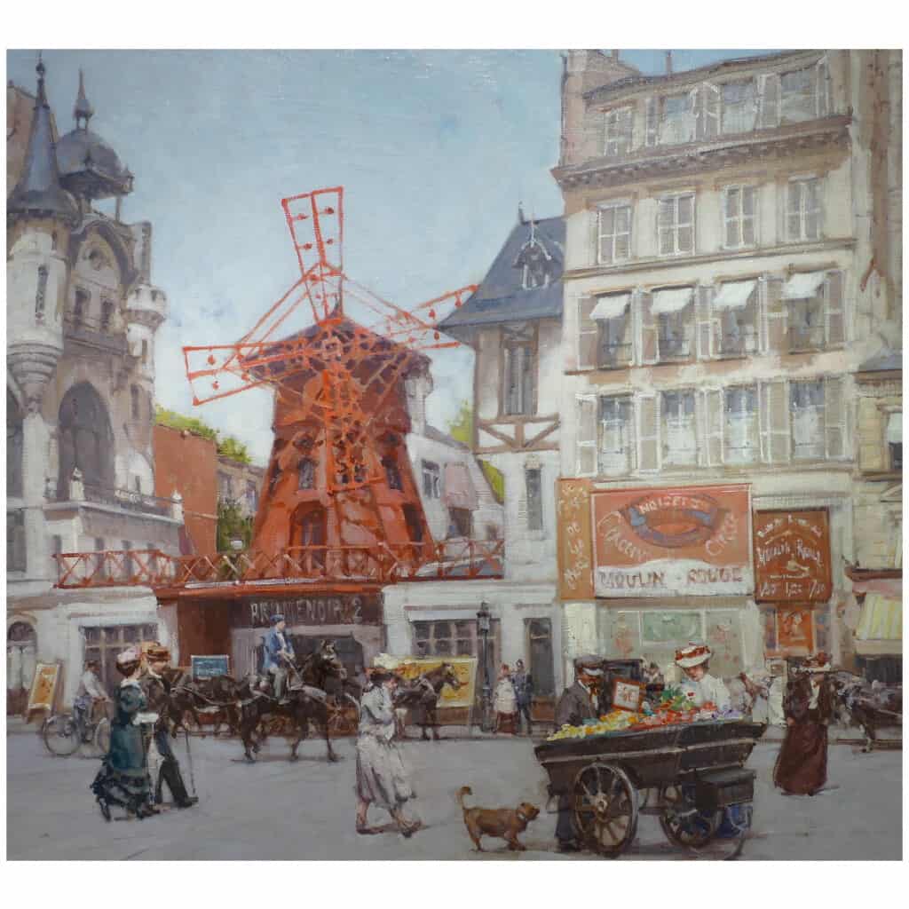 Leon ZEYTLINE Ecole Russe 20è siècle Vue de Paris Le moulin rouge Huile sur toile signée 9