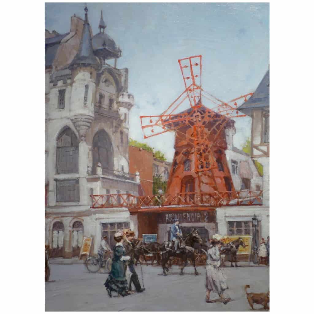 Leon ZEYTLINE Ecole Russe 20è siècle Vue de Paris Le moulin rouge Huile sur toile signée 15