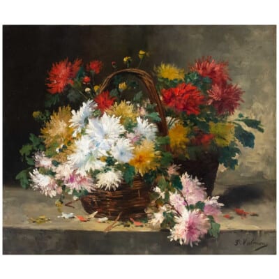 Chrysanthèmes dans un panier.