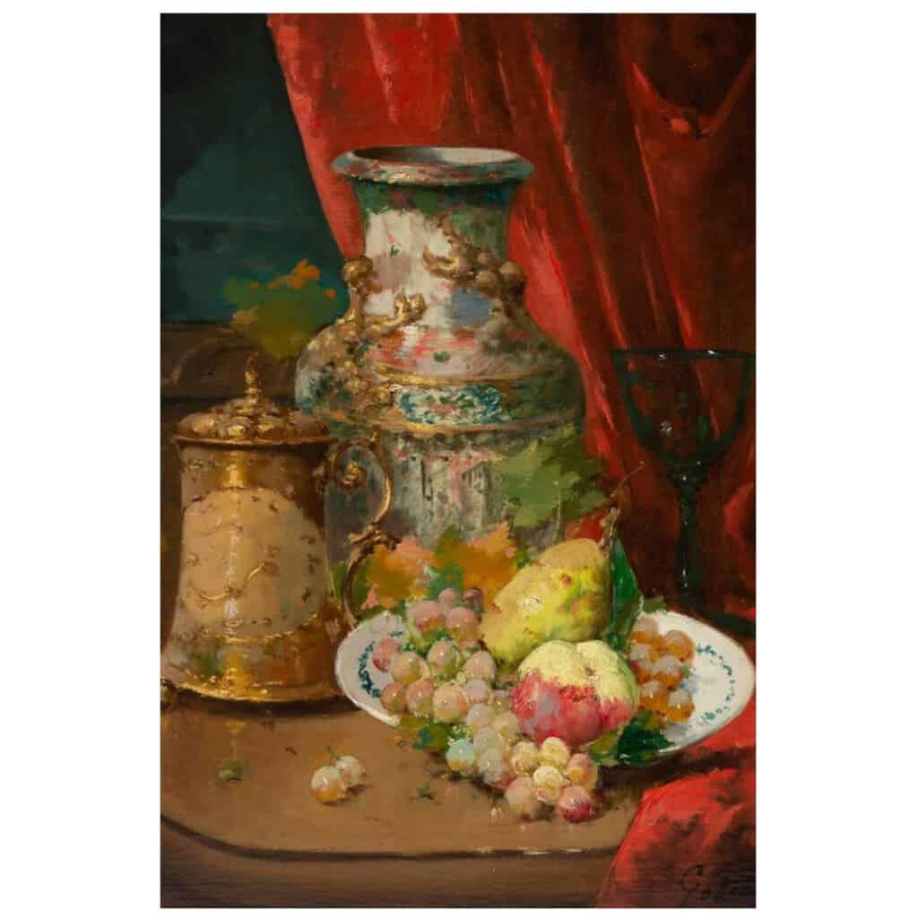 Emile Godchaux (1860 – 1938) : Assiette de fruits au vase de Chine. 5